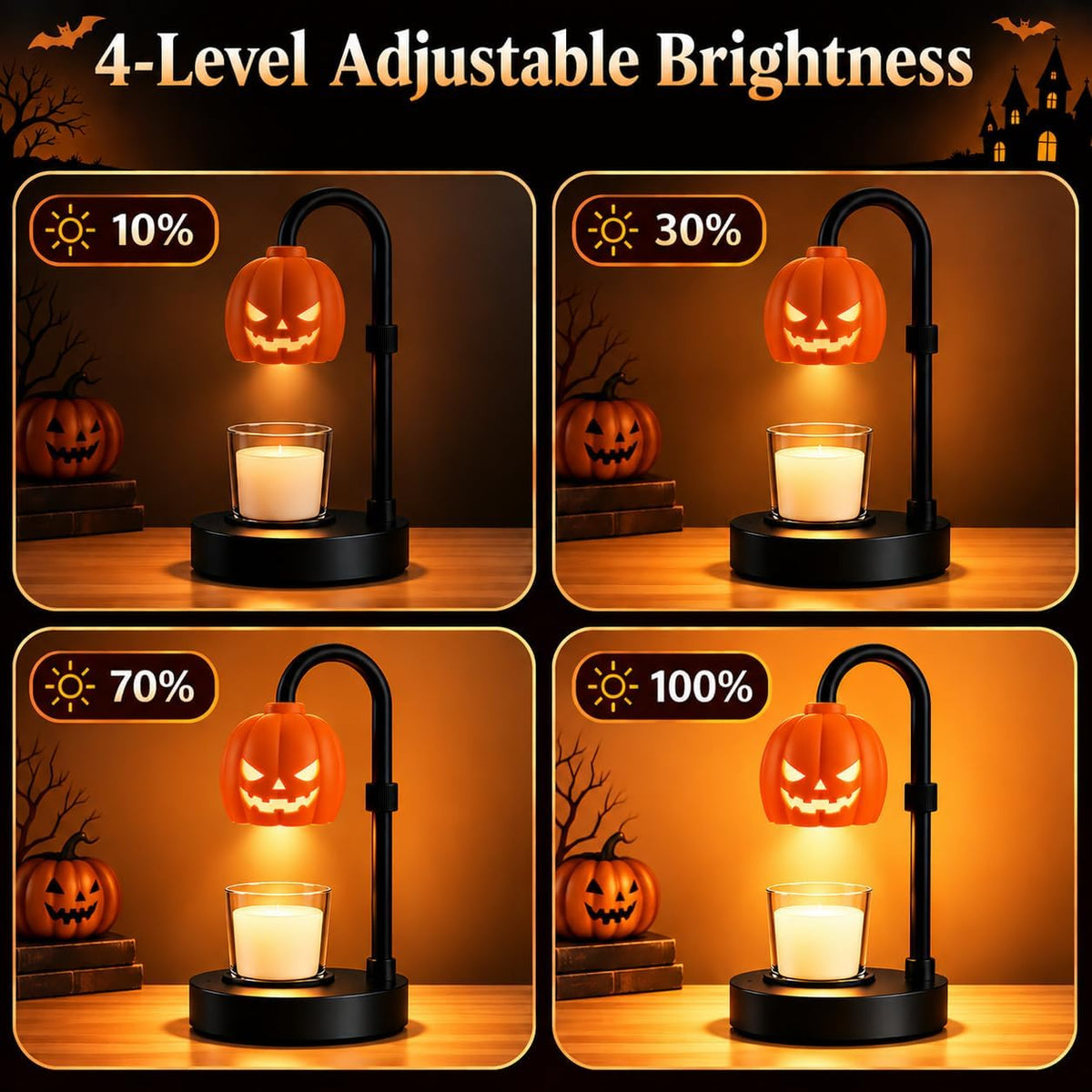 Pumpkin Candle Warmer Lamp with Timer & Dimmer – Gothic Halloween Decor
