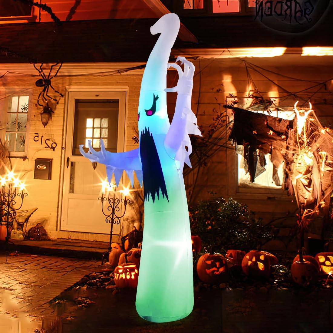 Halloween Inflatable Ghost 6FT / 12FT | Outdoor Yard Decoration with Colorful LEDs & Red Eyes