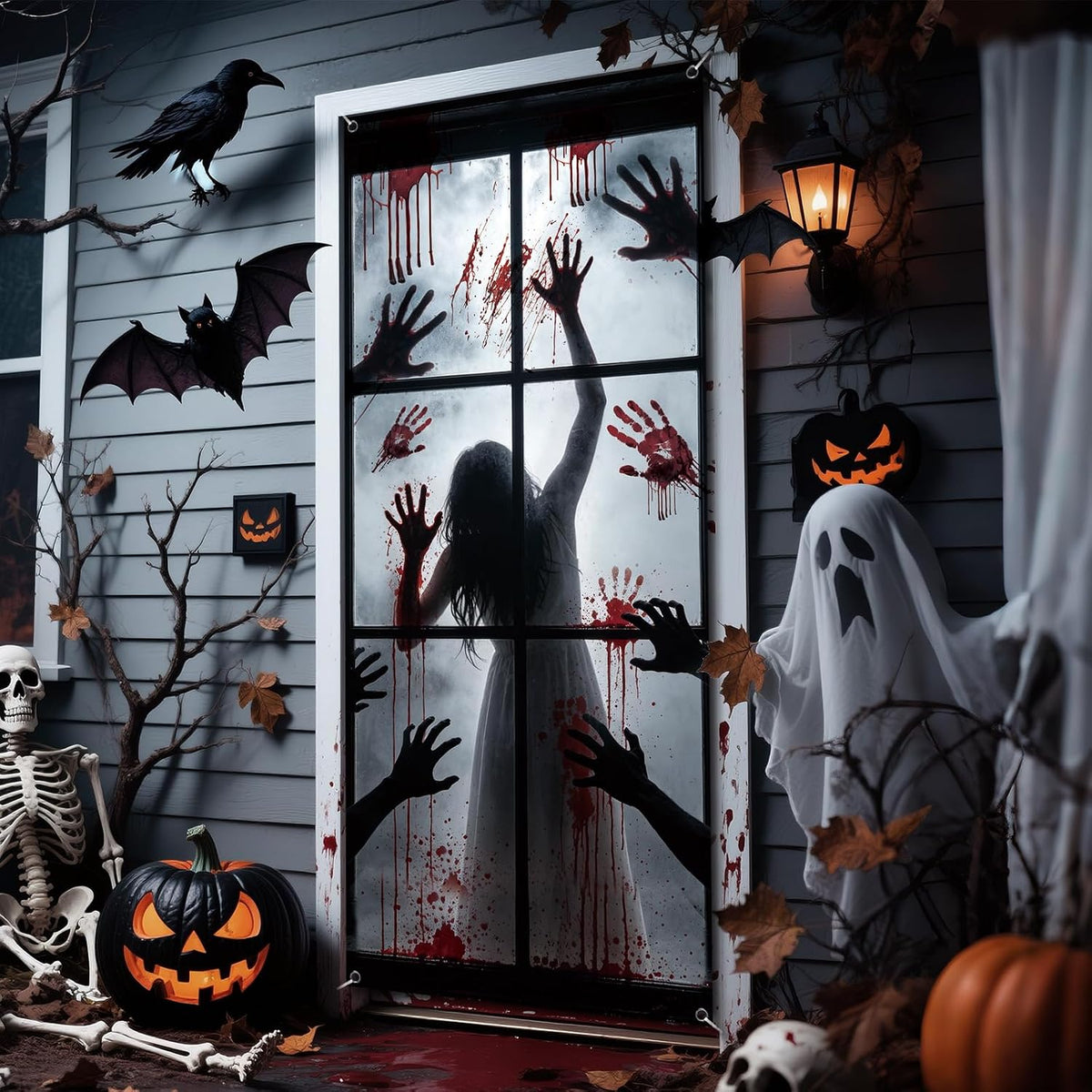 Zombie hands Halloween door cover, 79 x 35 inches