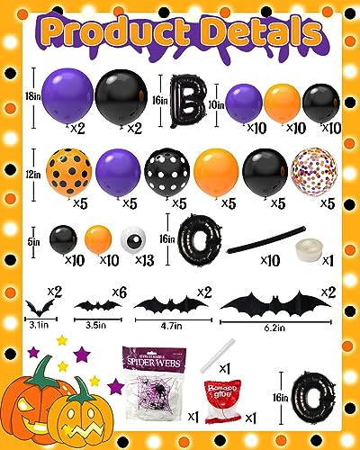 126pc Halloween Balloon Garland Arch Kit with Bat & Spider Web Decor