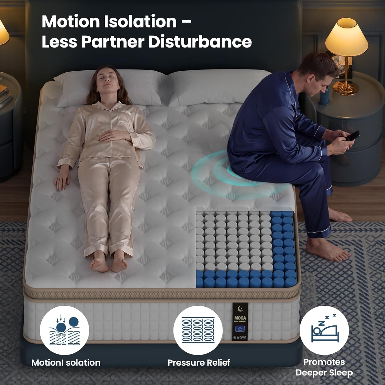 12 Inch Queen Hybrid Mattress – Zoned Support, Cooling Gel Foam, Fiberglass-Free