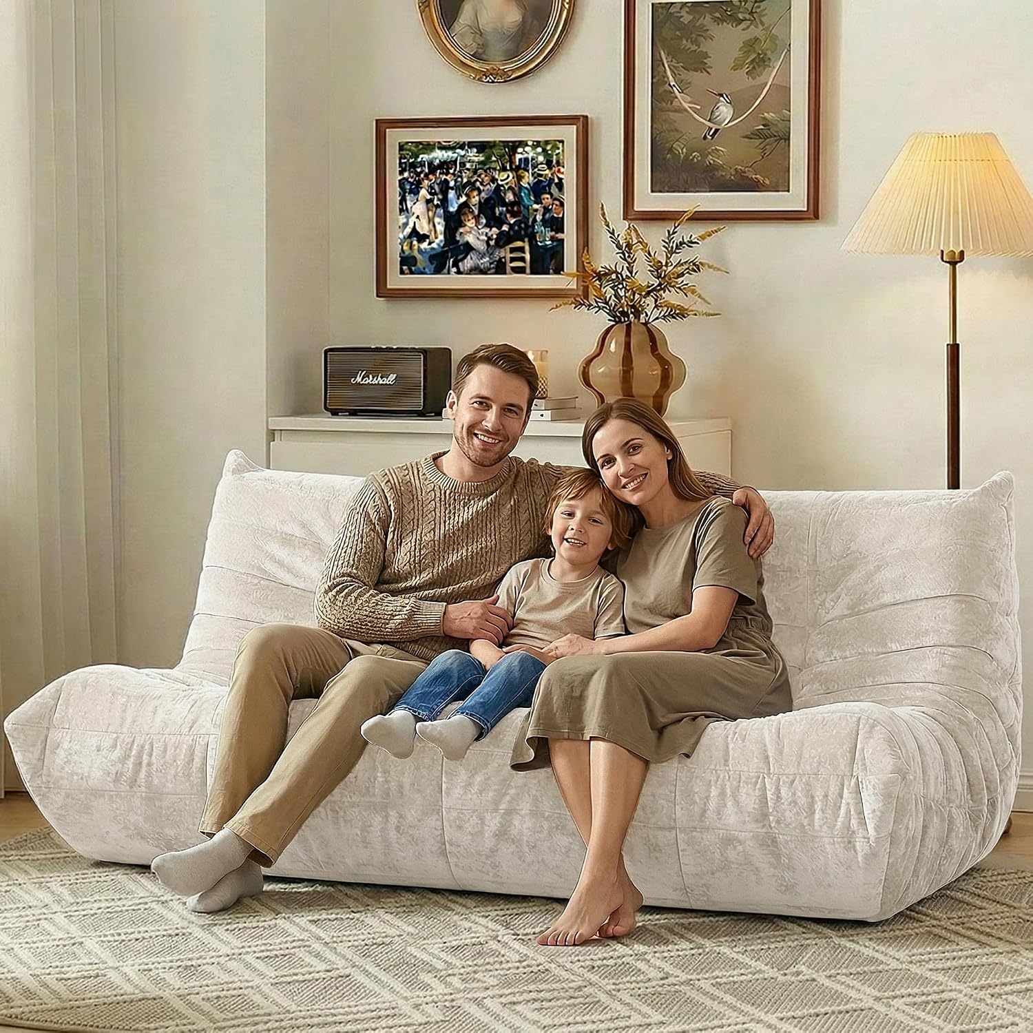 3 Seater Foam Bean Bag Sofa – Velvet Lazy Chair, No Assembly