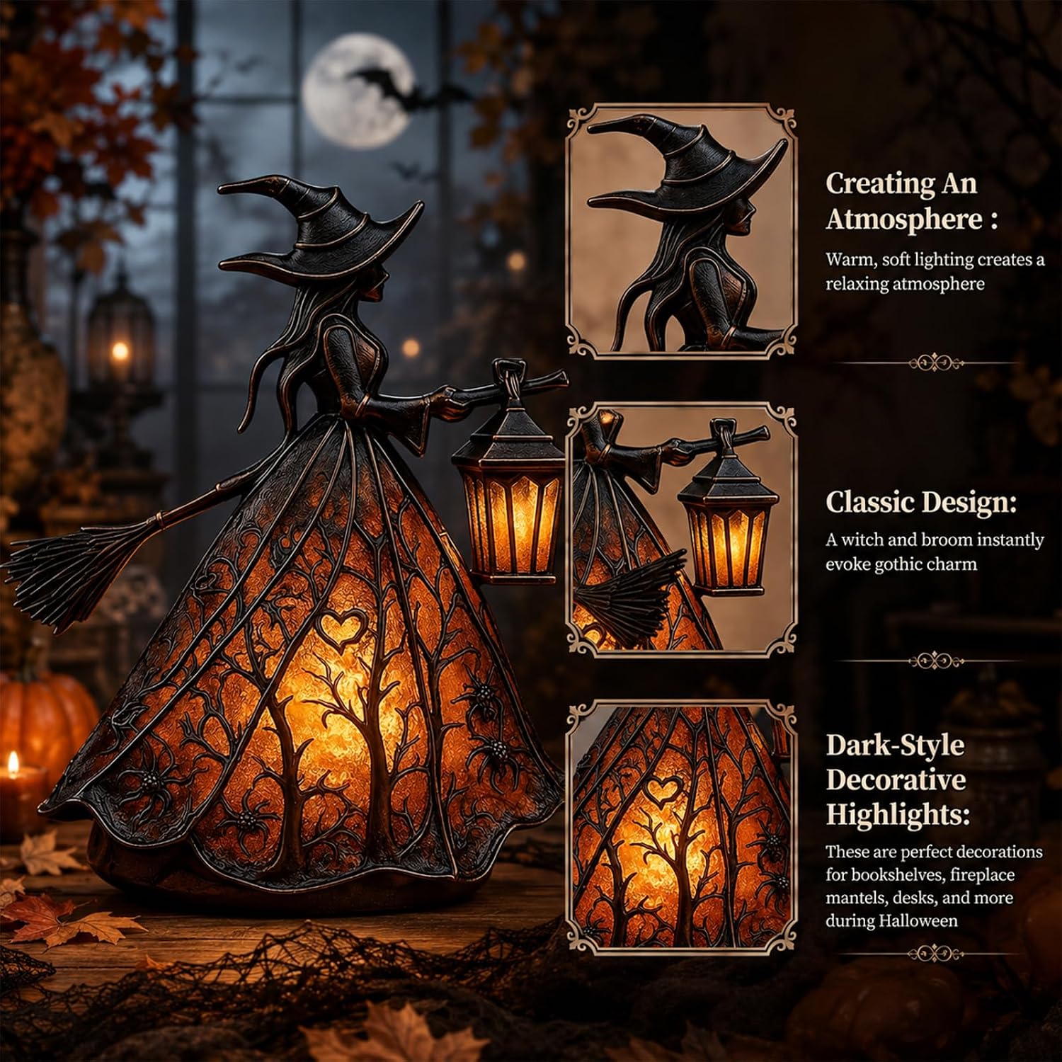 Witch Hat Halloween Table Lamp – Gothic Resin Accent Light