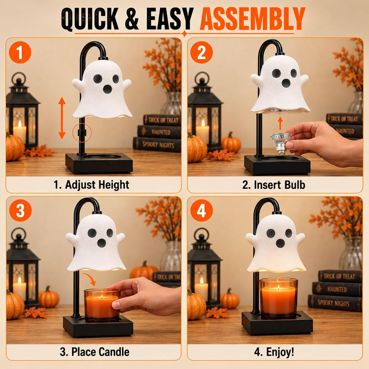 Ghost Candle Warmer Lamp with Timer & Dimmer – Cute Halloween Decor