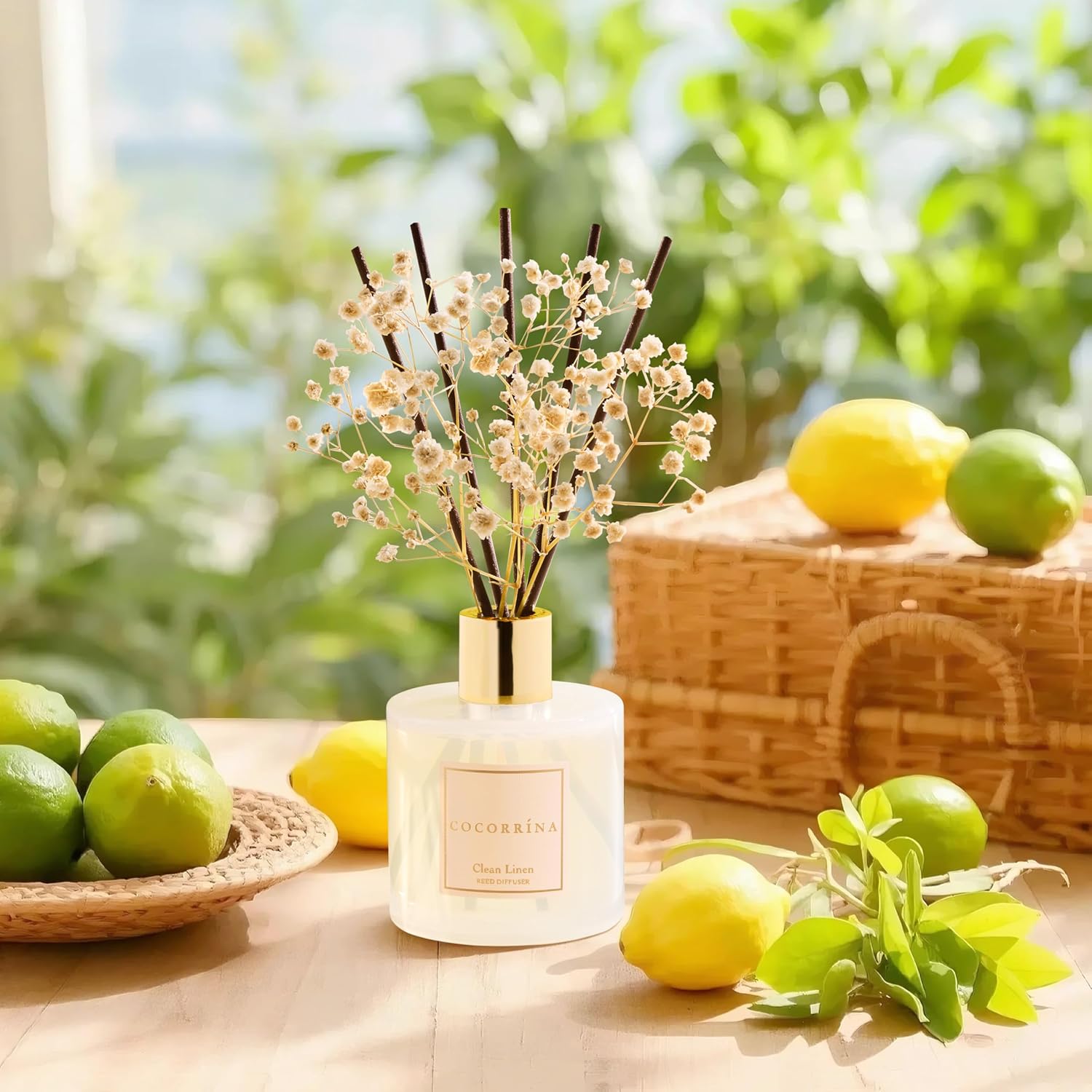 Clean Linen Reed Diffuser 6.7 oz – Fresh Home Fragrance with Dried Flowers