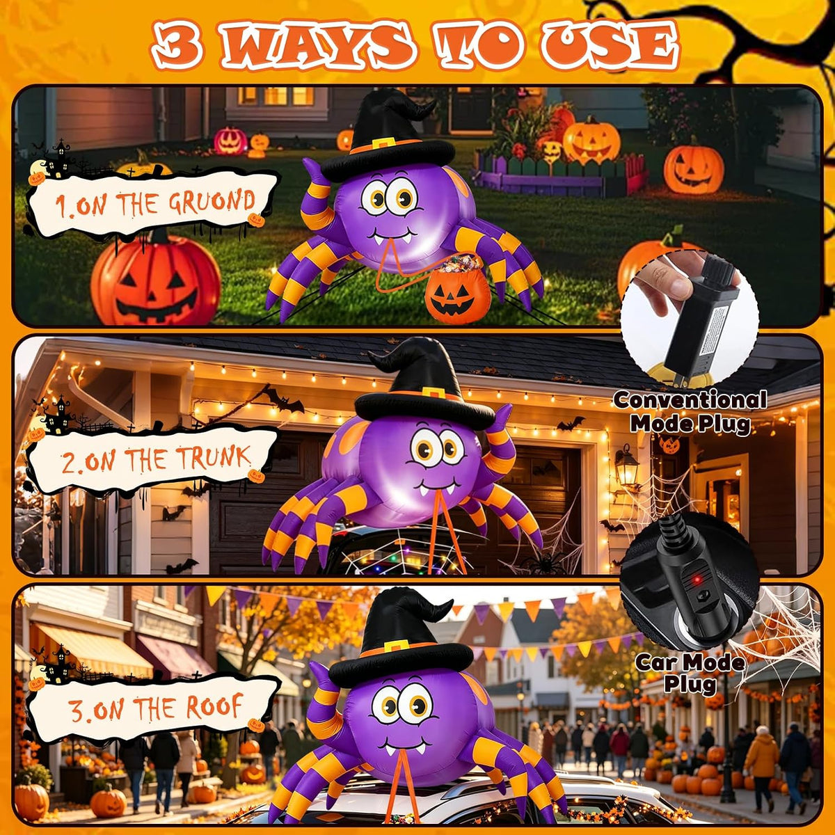 Halloween Inflatable Spider 5FT | Trunk or Treat Car Decoration with LED Lights