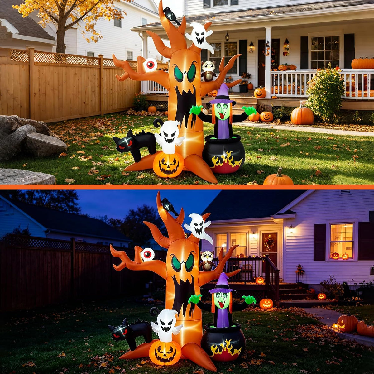8FT Halloween Inflatable Dead Tree | Extra Wide 7FT Outdoor Yard Decoration with LED Lights