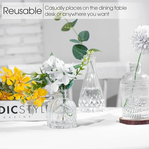 Clear Glass Bud Vases Set of 12 – Vintage Etched Mini Vases for Decor & Weddings