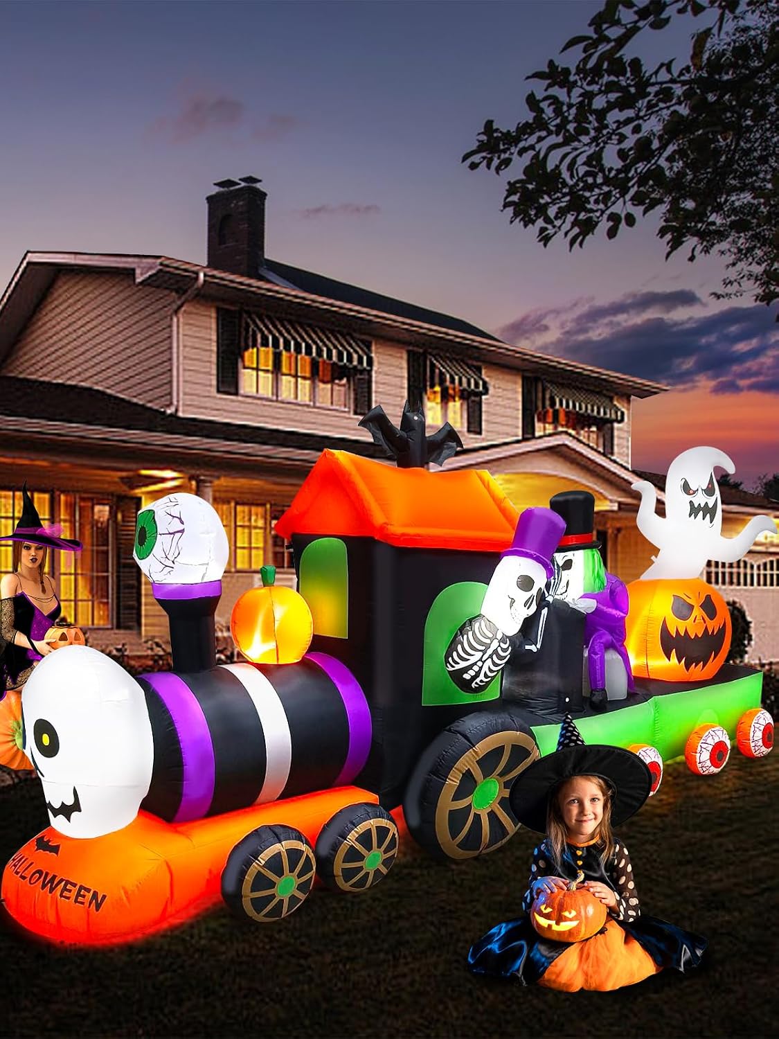 13FT Halloween Inflatable Train | Outdoor Yard Decoration with LED Lights & Sound