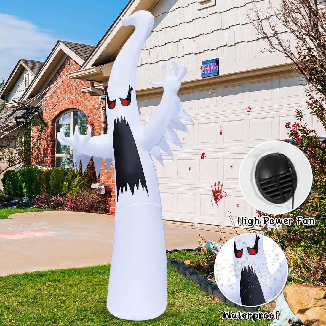 Halloween Inflatable Ghost 6FT / 12FT | Outdoor Yard Decoration with Colorful LEDs & Red Eyes