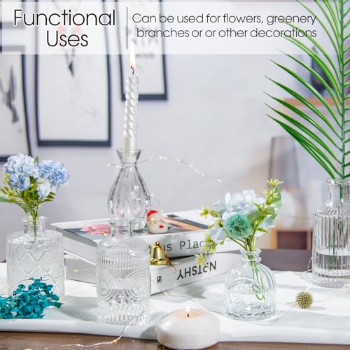 Clear Glass Bud Vases Set of 12 – Vintage Etched Mini Vases for Decor & Weddings