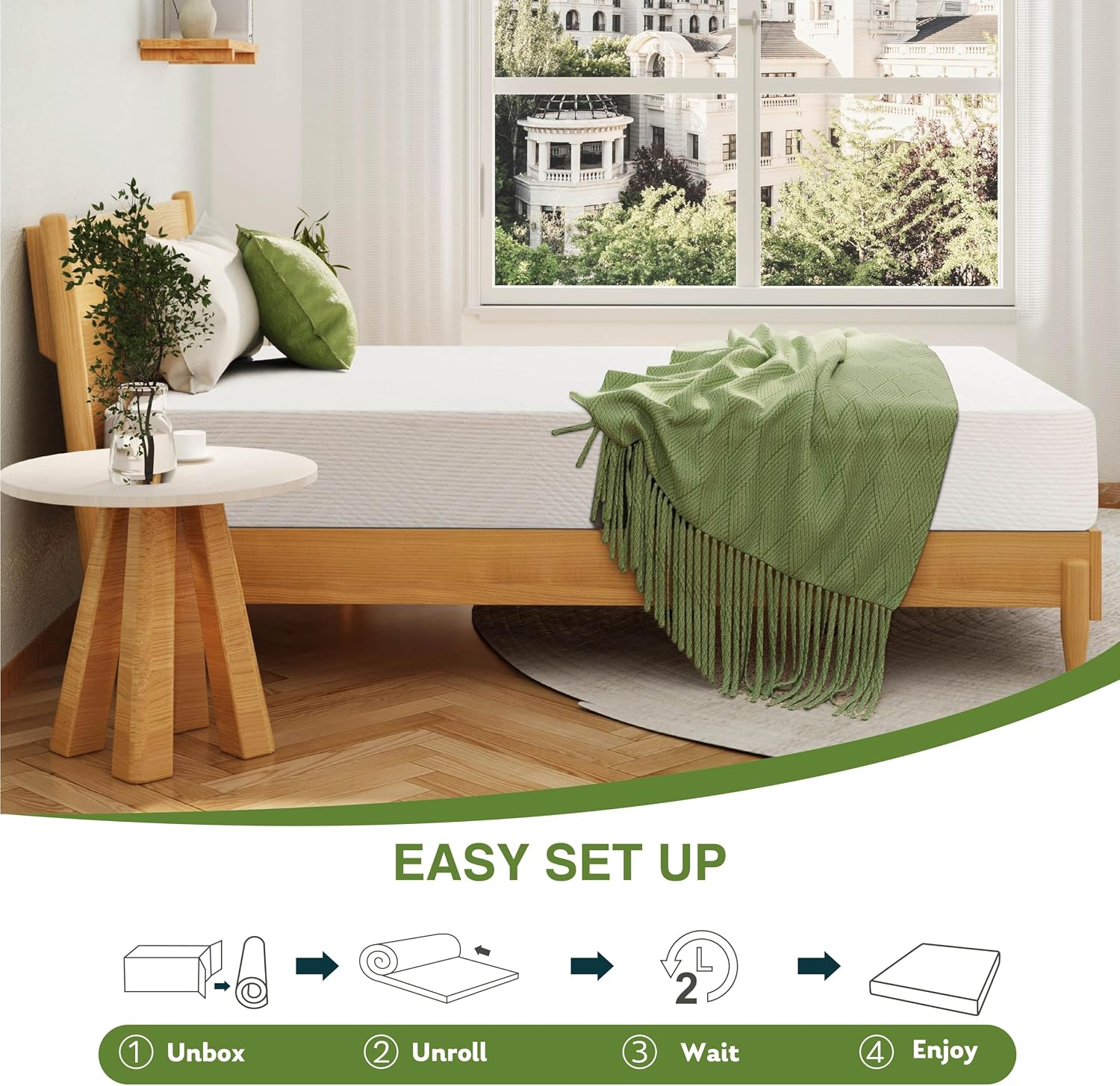 EGOHOME Full Size Green Tea Memory Foam Mattress – Cooling & Pressure Relieving
