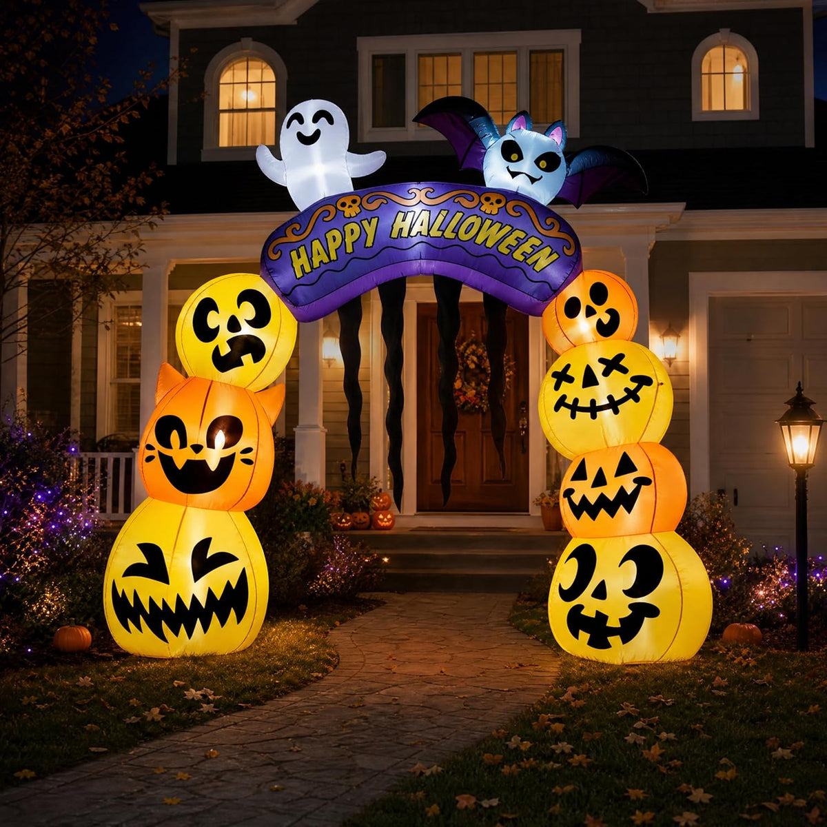 8ft Halloween inflatable stacked pumpkin archway