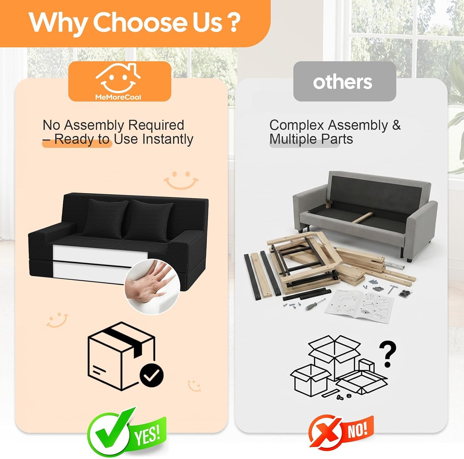 59" Convertible Corduroy Loveseat Sofa Bed – Folds Flat, No Assembly
