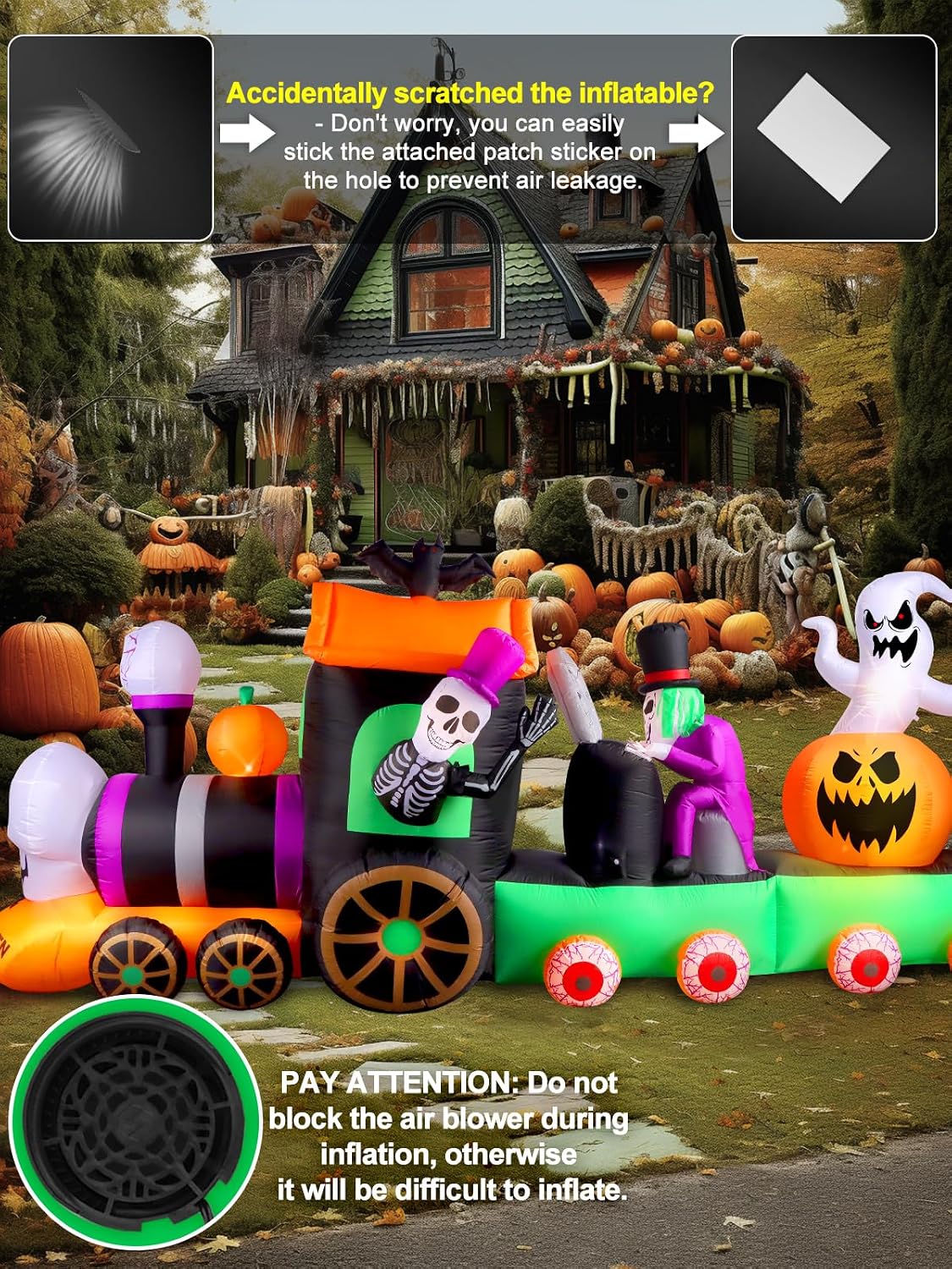 13FT Halloween Inflatable Train | Outdoor Yard Decoration with LED Lights & Sound