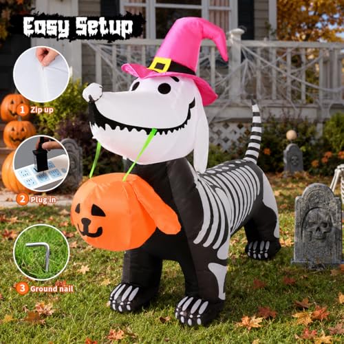 Halloween Inflatable Skeleton Puppy 5.5FT | Outdoor Yard Decoration with LED Lights