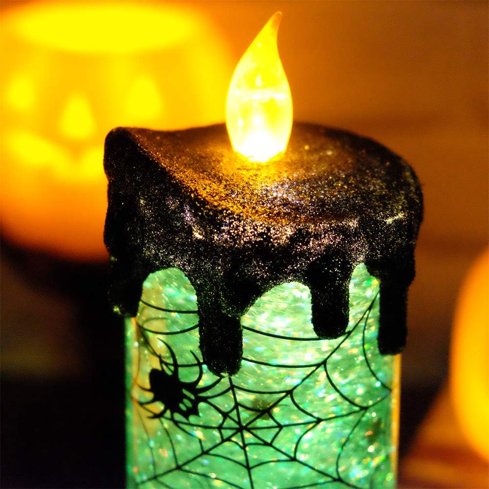 Halloween Snow Globe Candle | Spinning Glitter Flameless Candle with Timer