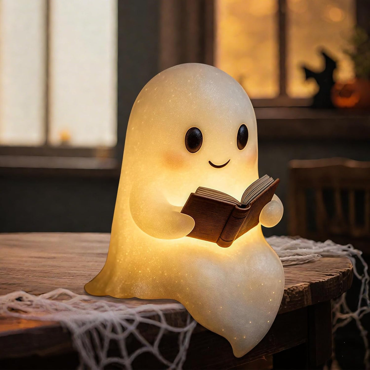 Halloween ghost reading book resin lamp figurine