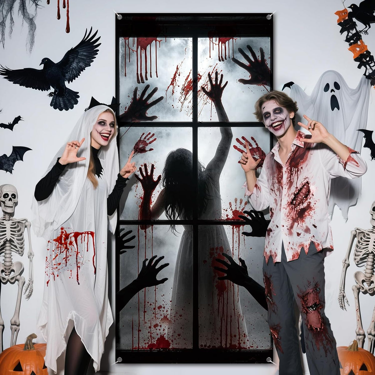 Zombie Hands Halloween Door Cover – 79 x 35 Inch Reusable Banner