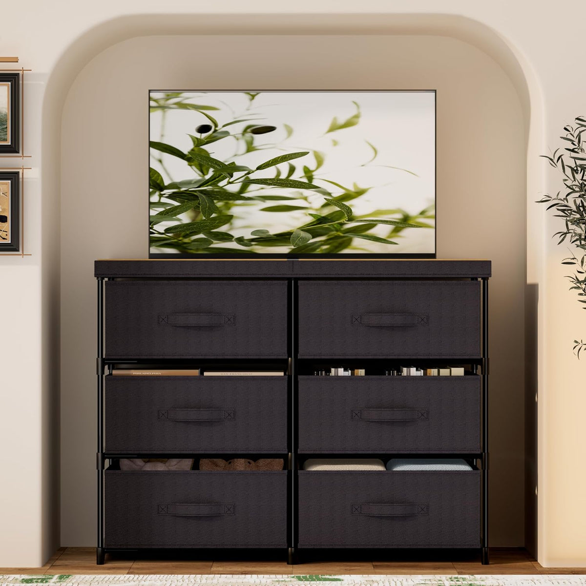 Fabric Drawer Dresser with Wood Top – Iron Frame Storage Organizer
