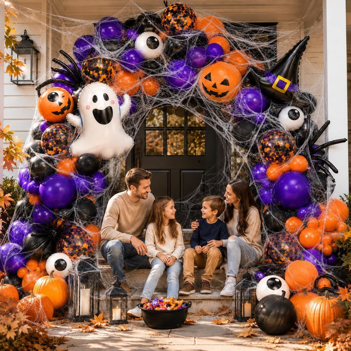 156pc Halloween Balloon Arch Kit with Spider Webs & Themed Balloons