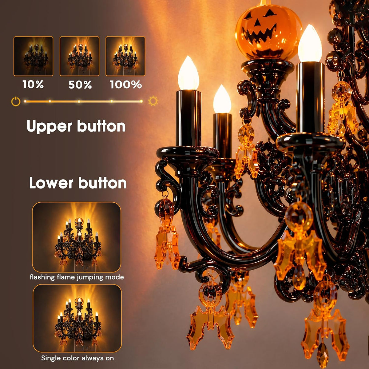 Halloween Pumpkin Night Light | Plug In Flickering Flame Chandelier Light