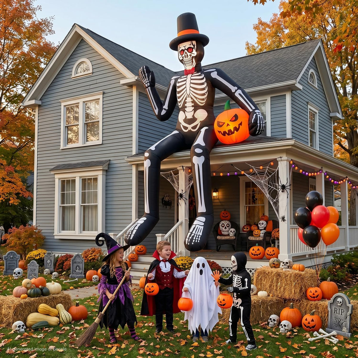 14FT Halloween Inflatable Skeleton | Giant Outdoor Yard Decoration with LED Lights