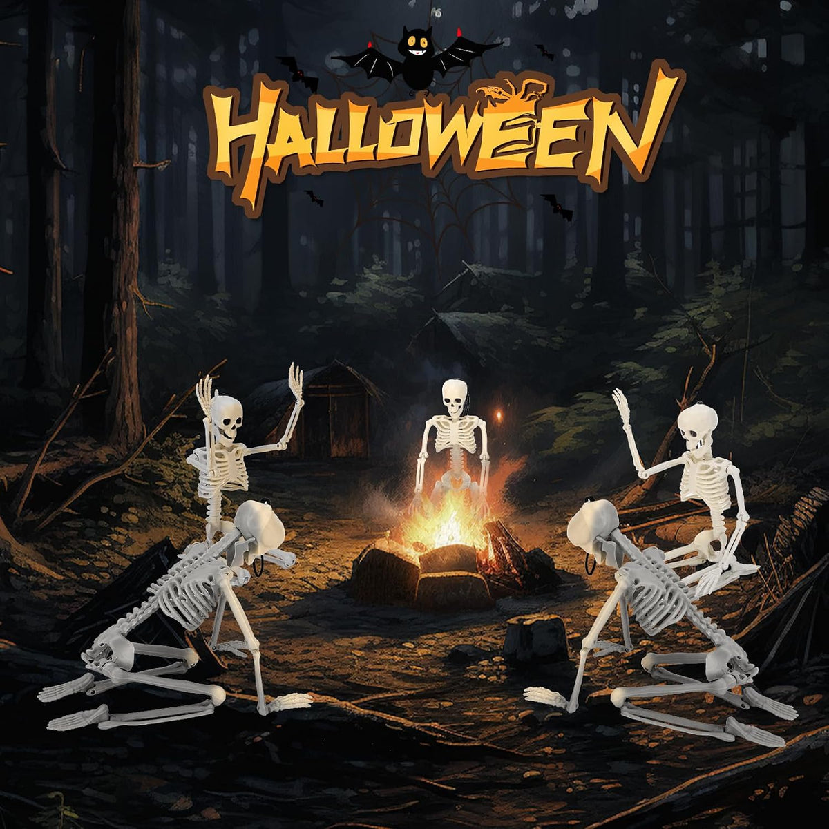 Posable Skeleton Halloween Decorations – 5pc Set, 16 Inch
