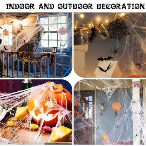 Halloween Spider Web Decoration Set with Fake Bats & Spiders – 1600 sqft
