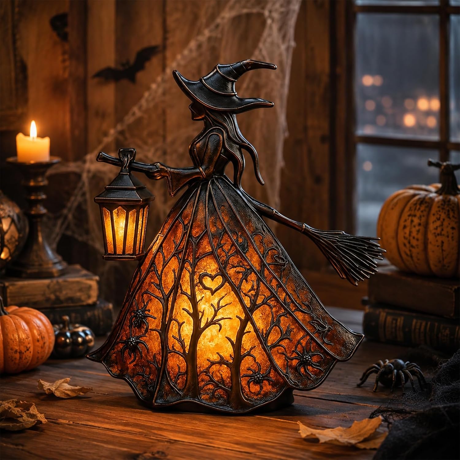 Witch Hat Halloween Table Lamp – Gothic Resin Accent Light