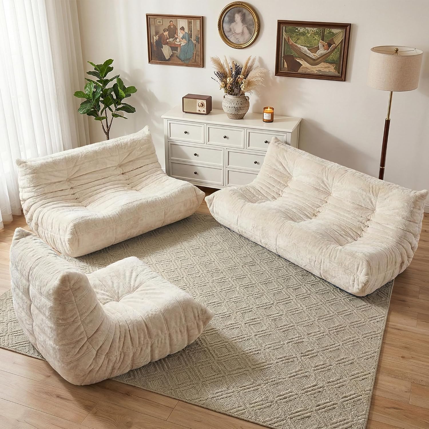 3 Seater Foam Bean Bag Sofa – Velvet Lazy Chair, No Assembly