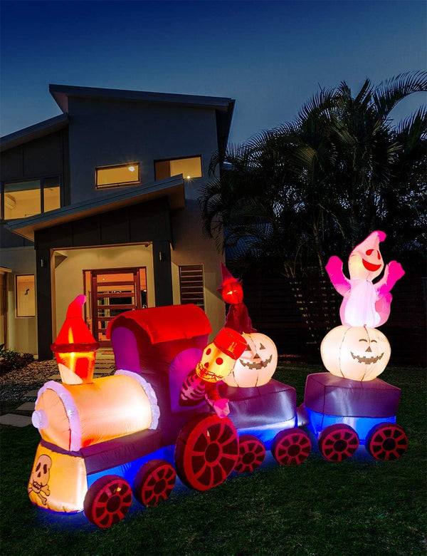 9ft Halloween inflatable train with ghosts and pumpkin