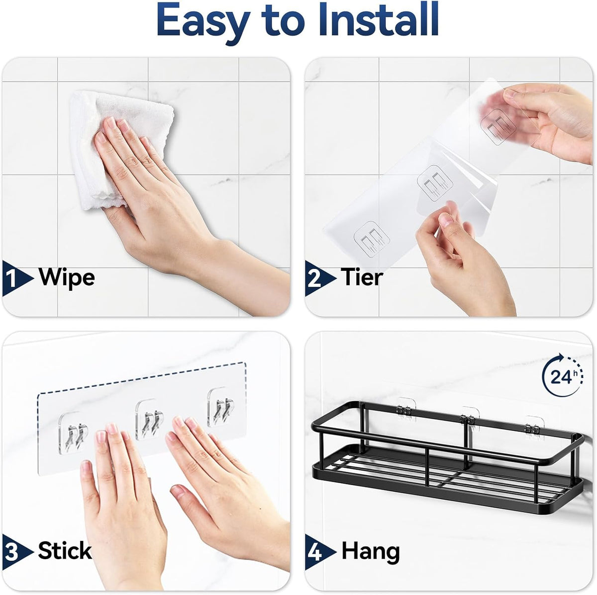 Shower Caddy Shelf Set | Adhesive Wall Mounted Bathroom Organizer, No Drilling
