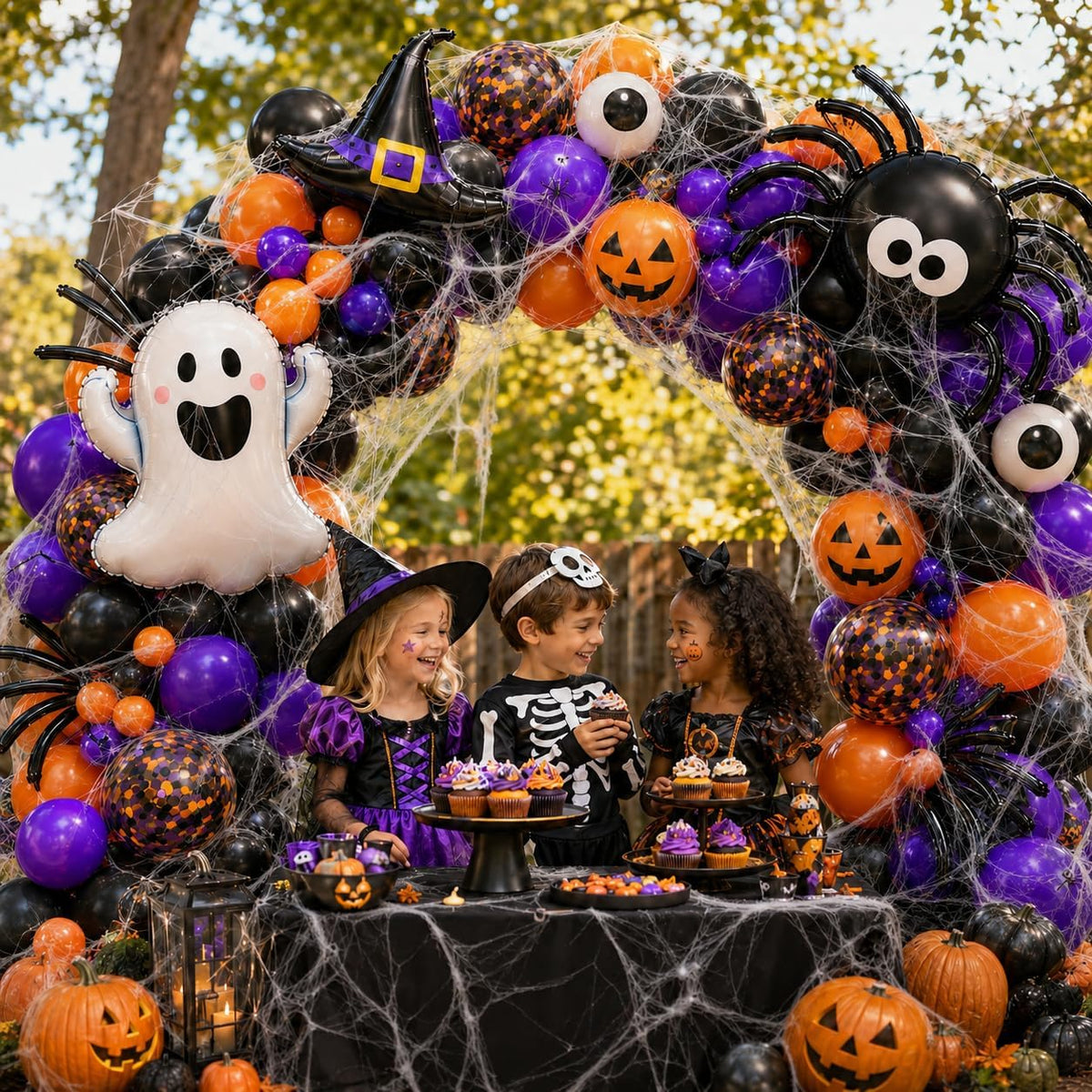 156pc Halloween Balloon Arch Kit with Spider Webs & Themed Balloons
