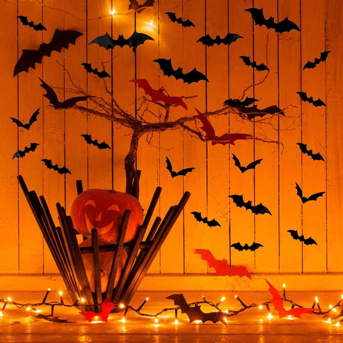 3D Bat Wall Decals 120 Pack | Halloween Bat Stickers in 4 Sizes, Waterproof