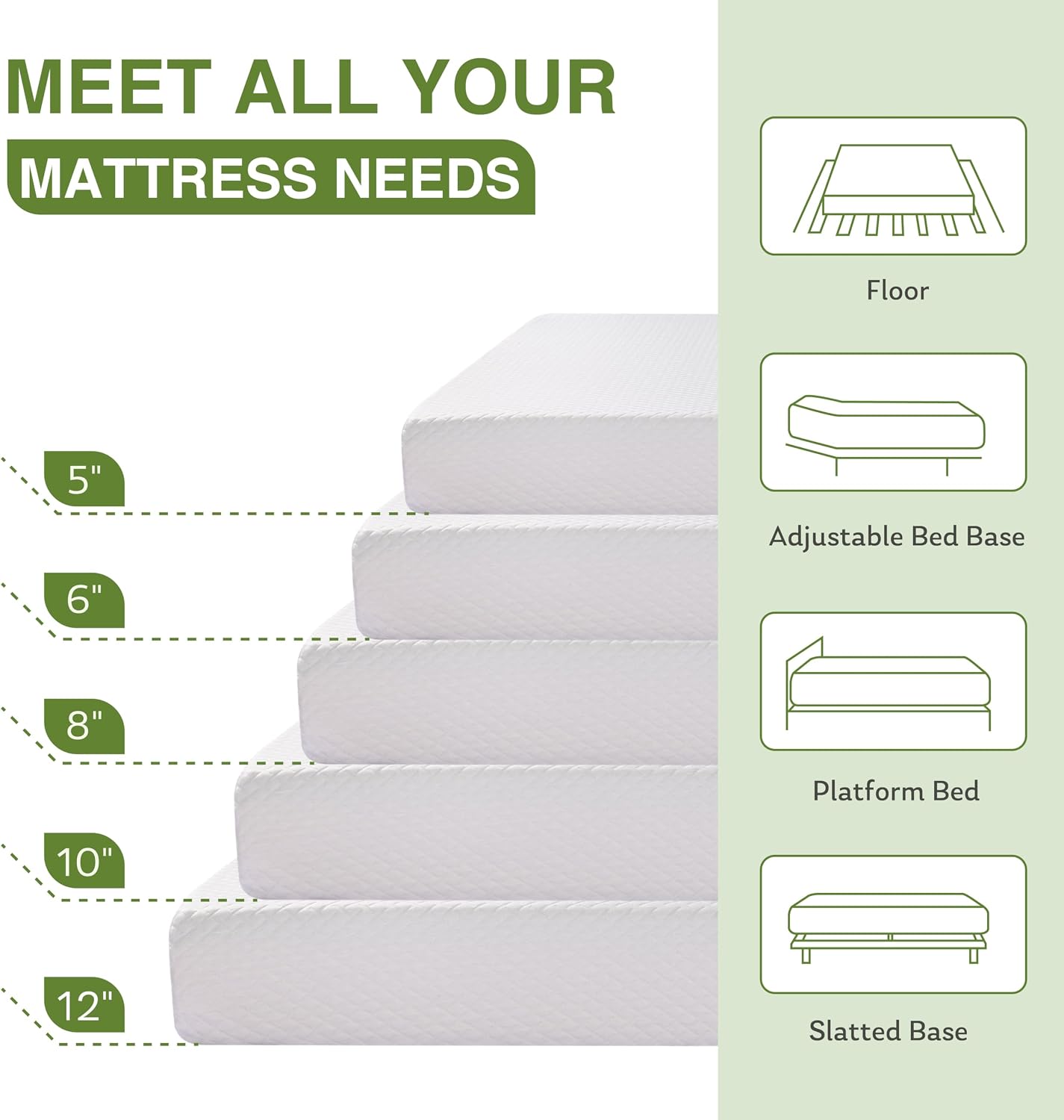 EGOHOME Full Size Green Tea Memory Foam Mattress – Cooling & Pressure Relieving