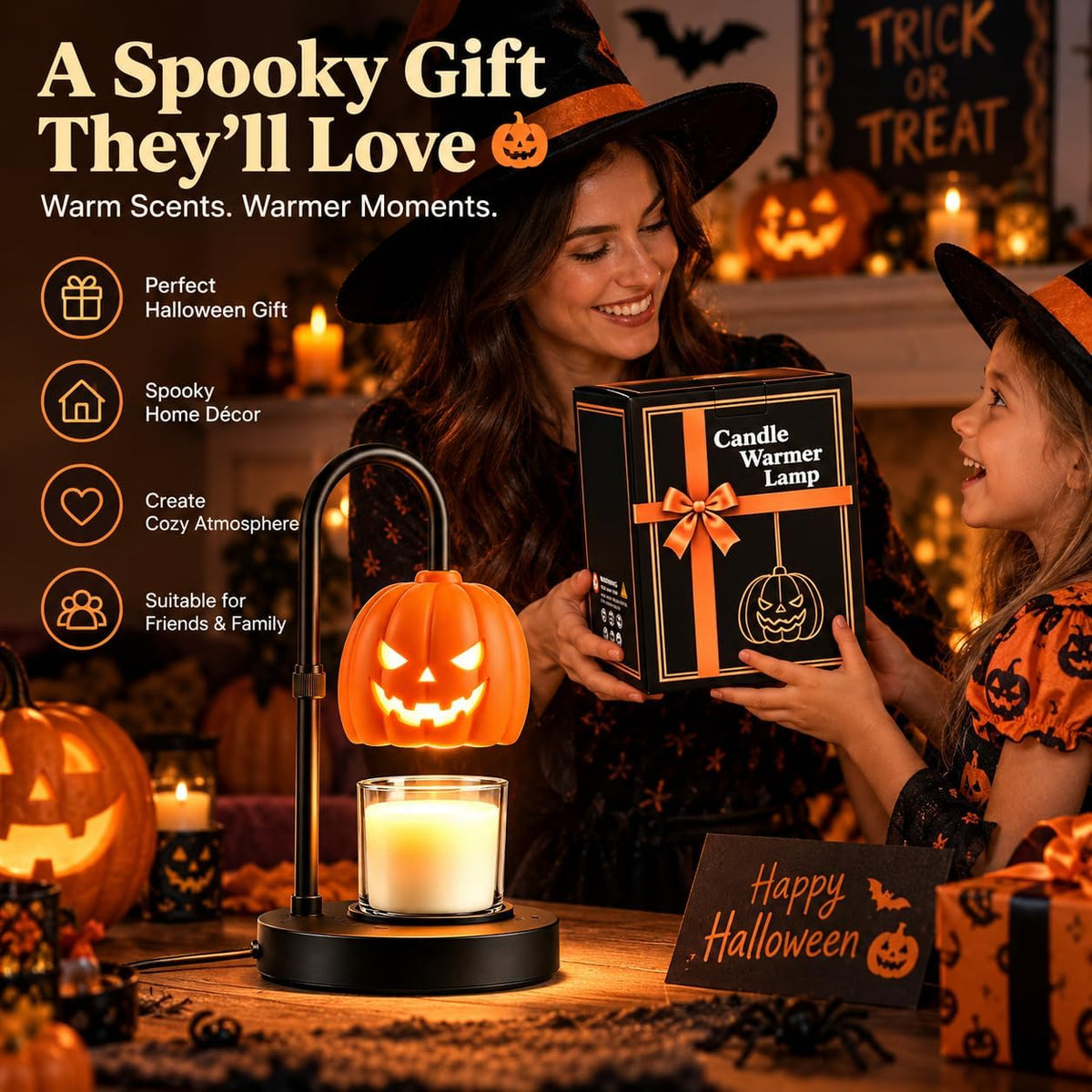 Pumpkin Candle Warmer Lamp with Timer & Dimmer – Gothic Halloween Decor