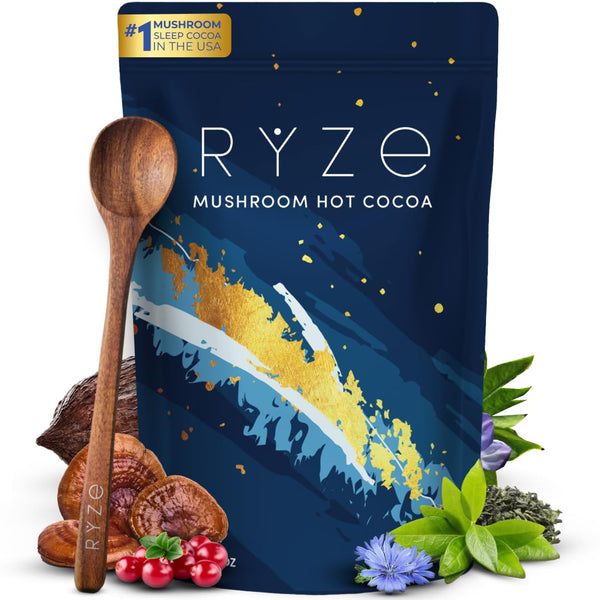 Nighttime mushroom hot cocoa drink mix with melatonin, reishi, and L-theanine