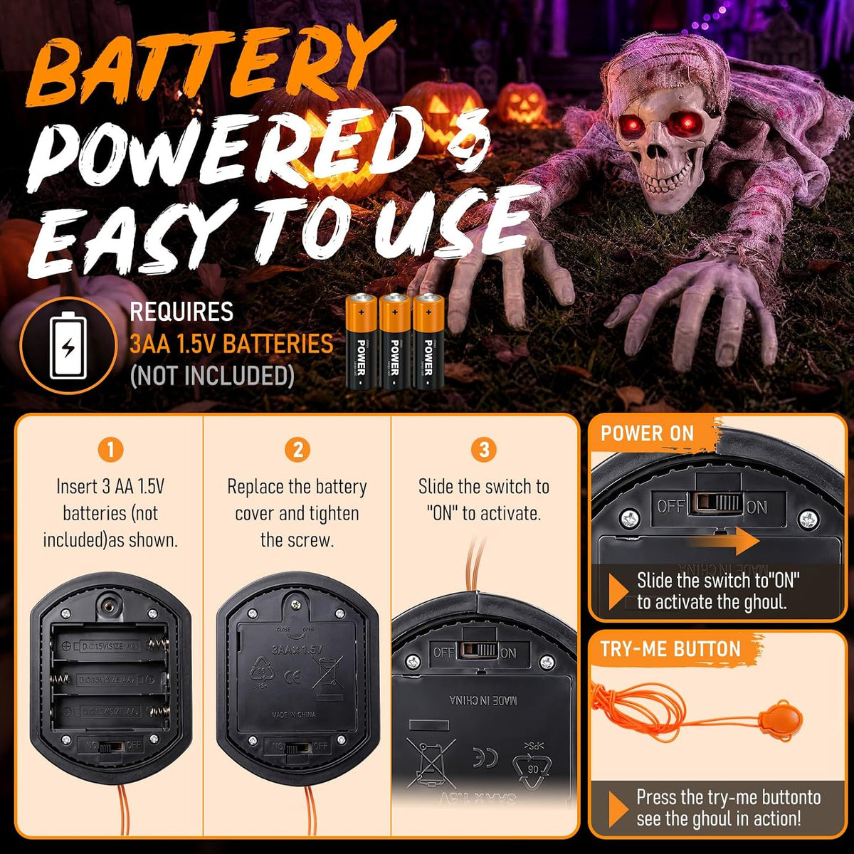 Crawling Zombie Animatronic | Sound-Activated Halloween Prop