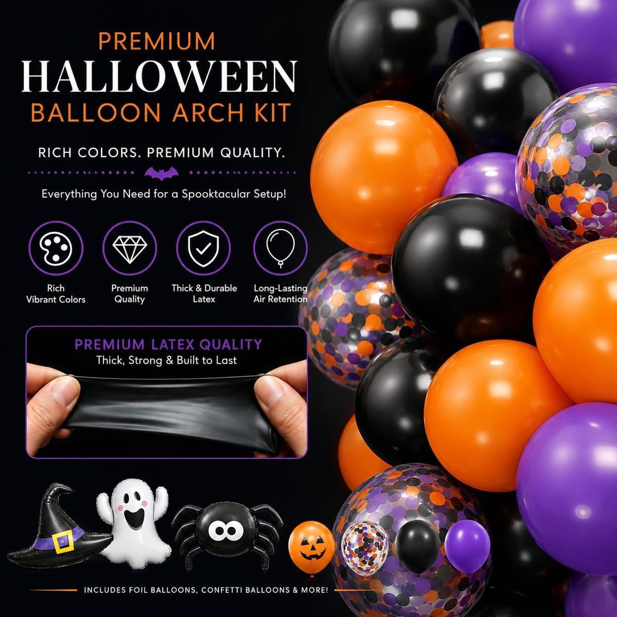 156pc Halloween Balloon Arch Kit with Spider Webs & Themed Balloons