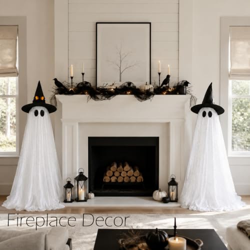 59 Inch Outdoor Halloween Ghost Decorations, Set of 2 with String Lights