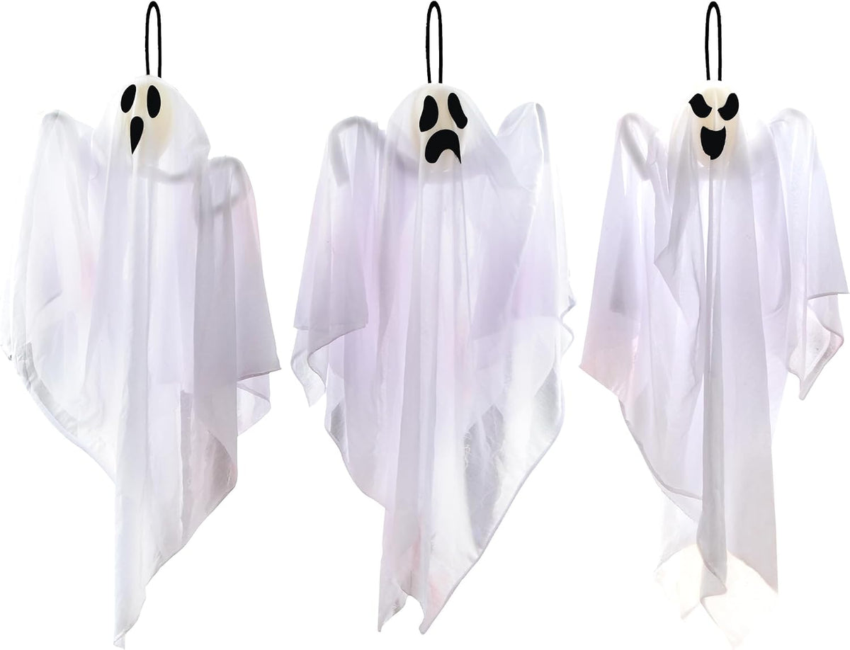 Hanging Ghost Halloween Decorations – 3pc Set, 27.5 Inch Flying Ghosts