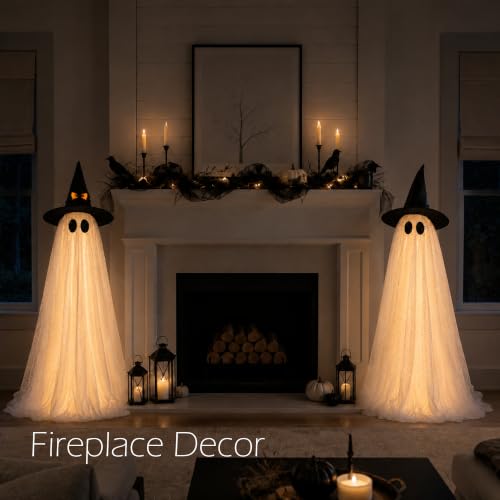 59 Inch Outdoor Halloween Ghost Decorations, Set of 2 with String Lights