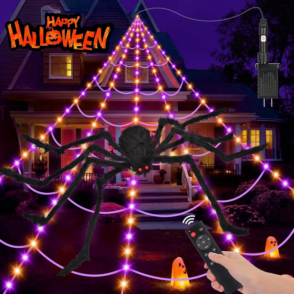 Giant Halloween Spider Web 200" with 59" Spider | Outdoor Yard Decoration Kit