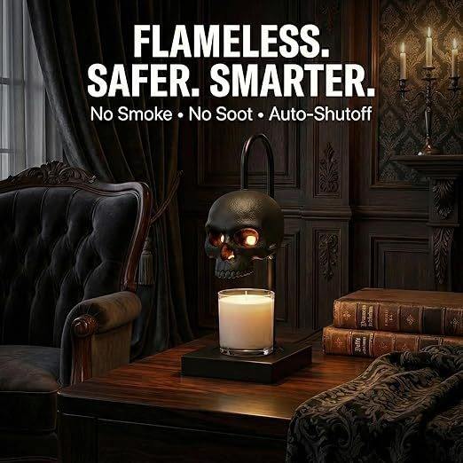 Black Skull Candle Warmer Lamp | Gothic Dimmable Wax Warmer with Timer