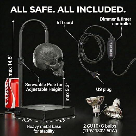 Black Skull Candle Warmer Lamp | Gothic Dimmable Wax Warmer with Timer