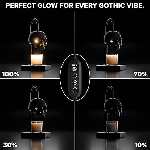 Black Skull Candle Warmer Lamp | Gothic Dimmable Wax Warmer with Timer