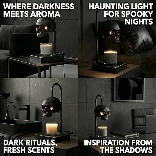 Black Skull Candle Warmer Lamp | Gothic Dimmable Wax Warmer with Timer