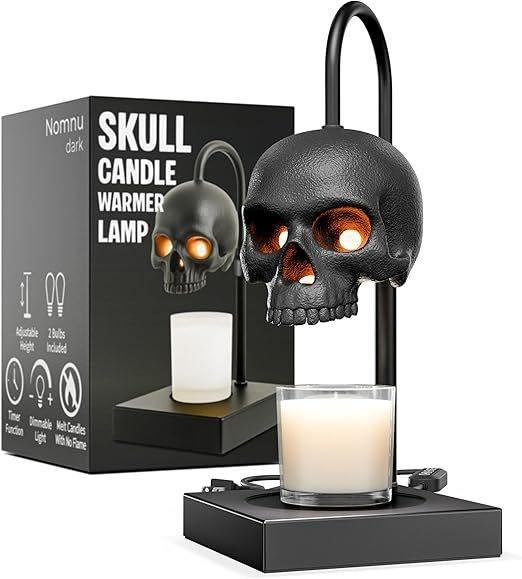 Black Skull Candle Warmer Lamp | Gothic Dimmable Wax Warmer with Timer