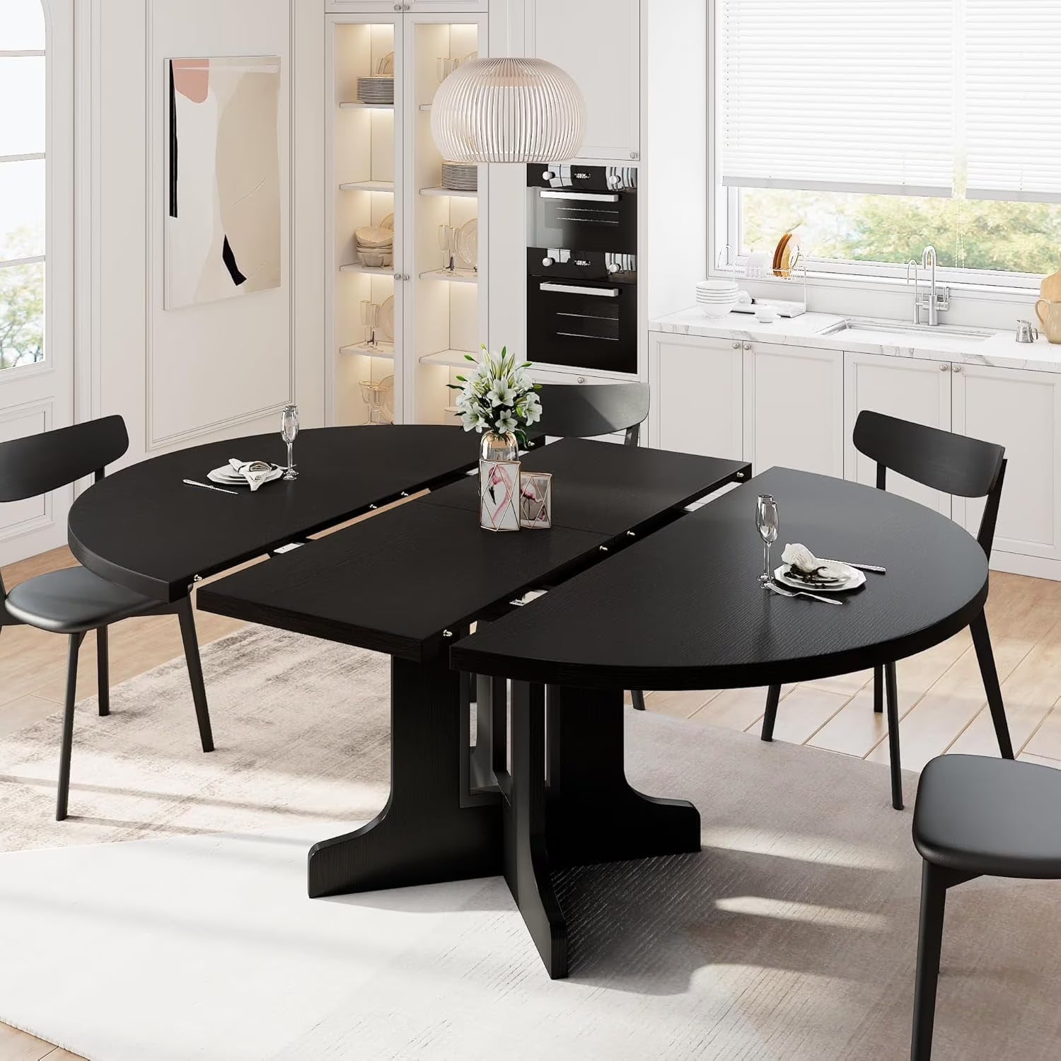 Extendable Black Dining Table – Seats 4 to 8, 43" Extends to 59"